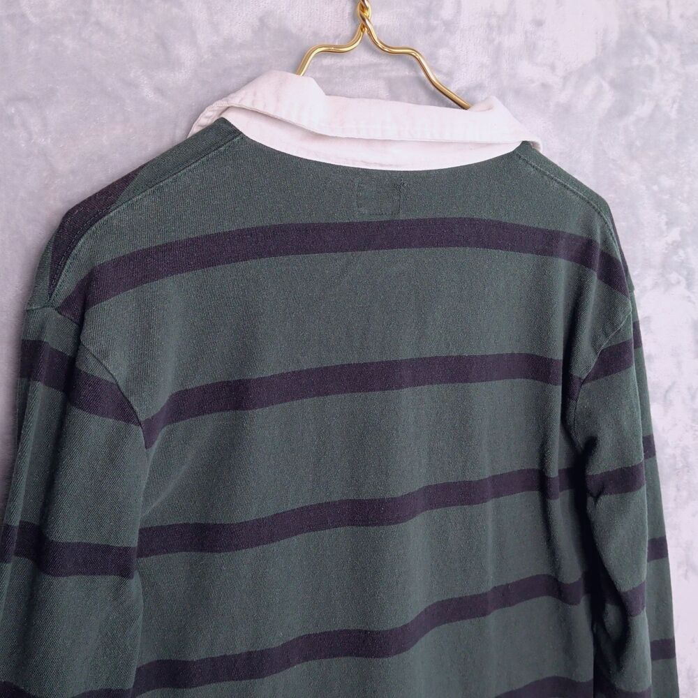 LEVIS Green & Black Striped Rugby Polo Shirt Size M Classic Retro Cotton Preppy - Picture 5 of 7